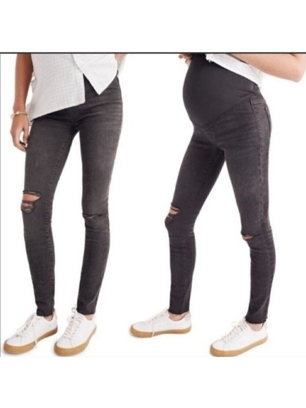 Madewell Over The Belly Maternity Jeans 28 Black Wash Pull-on Distressed Pocket